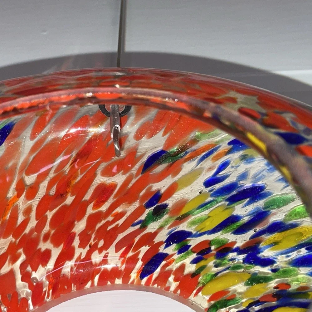Designer Circular Doughnut‎ Hanging Art Speckled Glass Bird Feeder Hand Blown